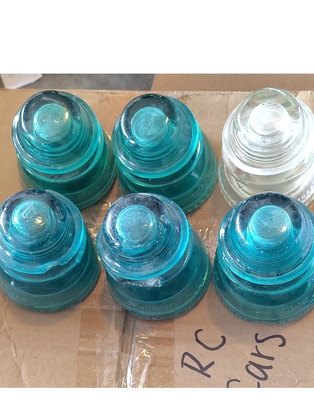 Vintage Glass Insulator Set - Teal and Clear